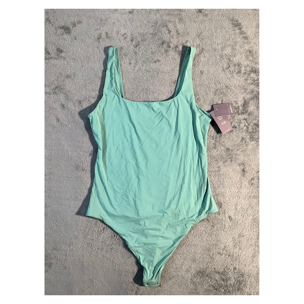 Auden Luxe Stretch Bodysuit Women's L Green Fully Lined Tank Scoop Neck NWT